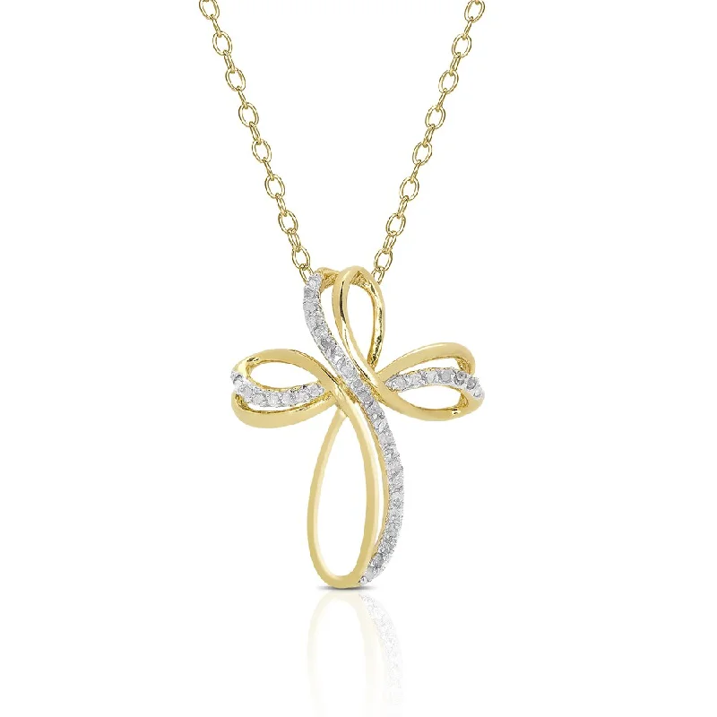 Finesque Gold Over Sterling Silver 3/8ct TDW Diamond Cross Pendant Necklace