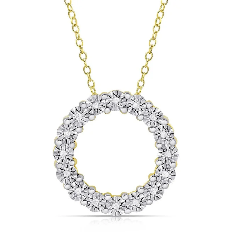 Finesque Sterling Silver or Gold over Silver 1/10ct TDW Diamond Miracle Plate Circle Necklace