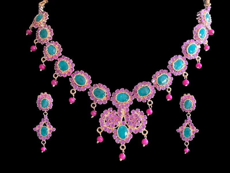 NS38 , real ruby emerald gold plated necklace set ( READY TO SHIP)