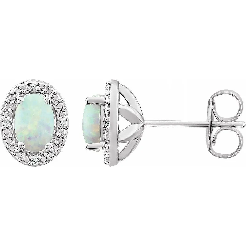 Sterling Silver Created Opal & .025 CTW Diamond Stud Earring for Women