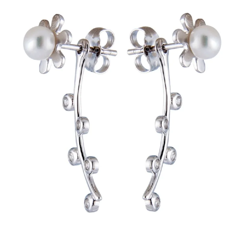 Sterling Silver Earring Climbers with Pearls and CZs - White