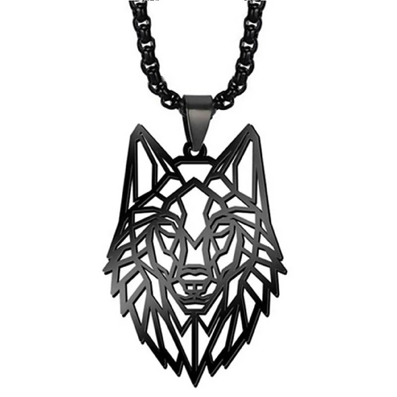 Pendant Necklace Hollow Out Wolf Head Jewelry Openwork Animal Choker Necklace Birthday Gifts - no