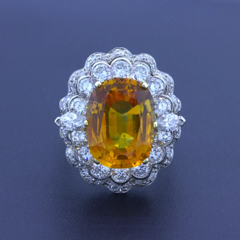 10.50 Carat Orange Sapphire Diamond 14k White Gold Ring, GIA Certified