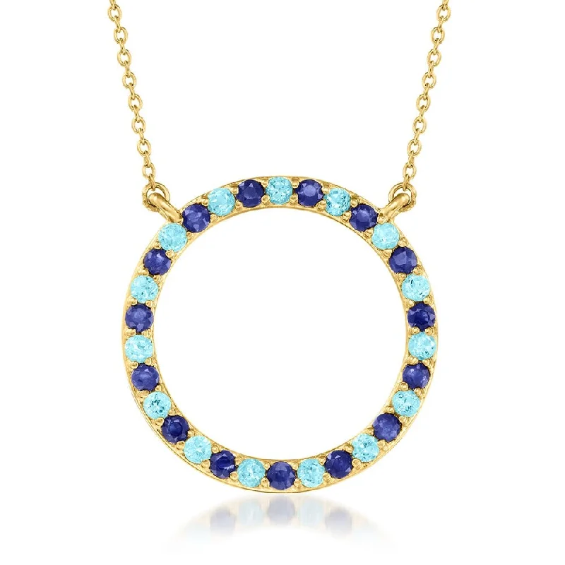 18k Yellow Gold Over Sterling Silver, Blue Sapphire Gemstone Necklaces