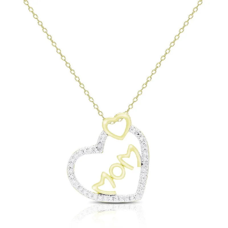 Finesque Gold Overlay Diamond Accent Mom Heart Necklace