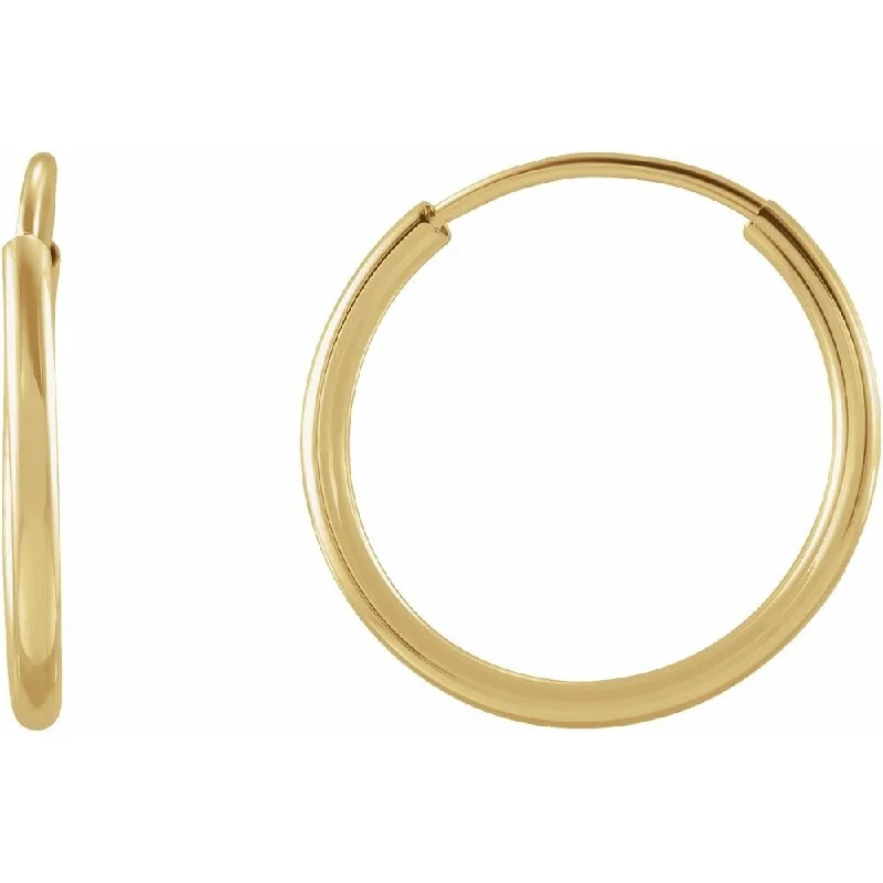 14k Yellow Gold 12 mm Tube Hoop Earring for Women