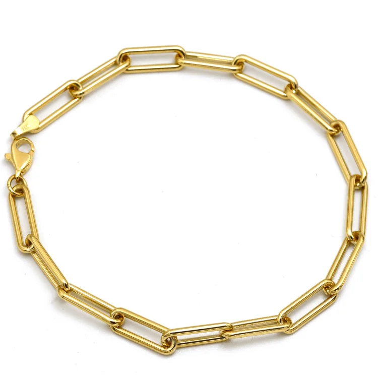 Real Gold Solid Paper Clip Round Link 4 MM Thick Chain Bracelet 4831 (19 C.M) BR1617