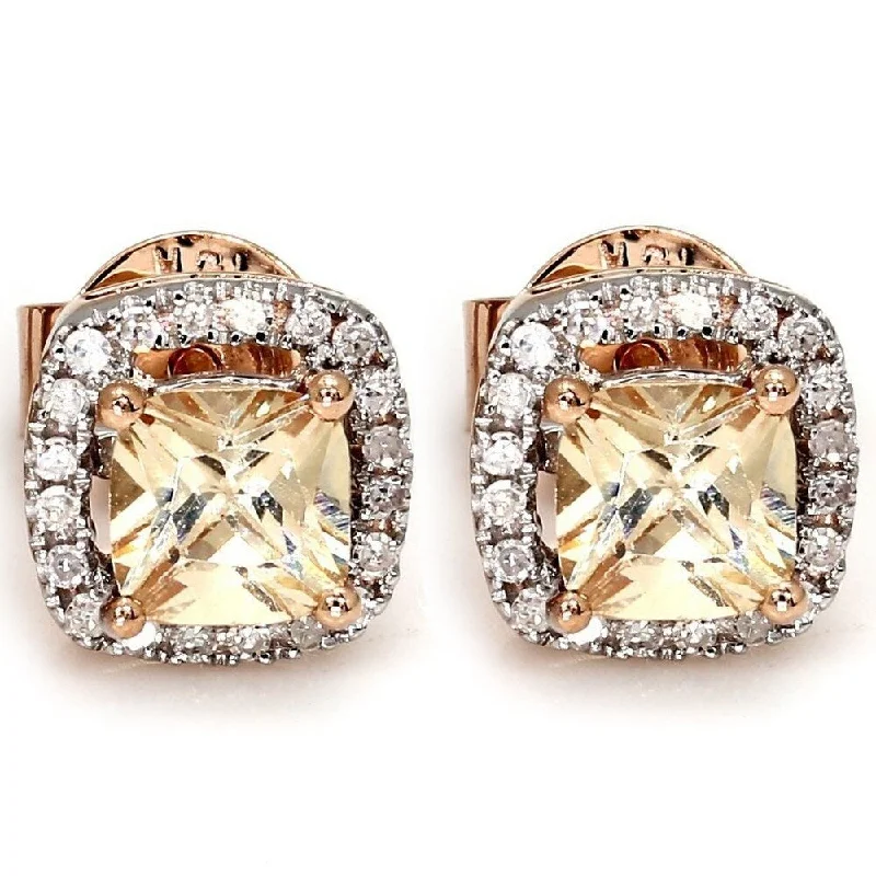 Pompeii3 10k Rose Gold 1 1/2 ct TW Diamond Cushion Halo Morganite Womens Studs Earring