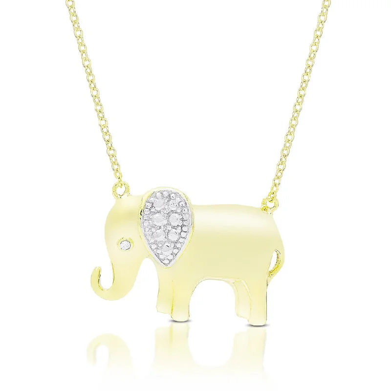 Finesque Sterling Silver or Gold Over Silver Diamond Accent Elephant Necklace