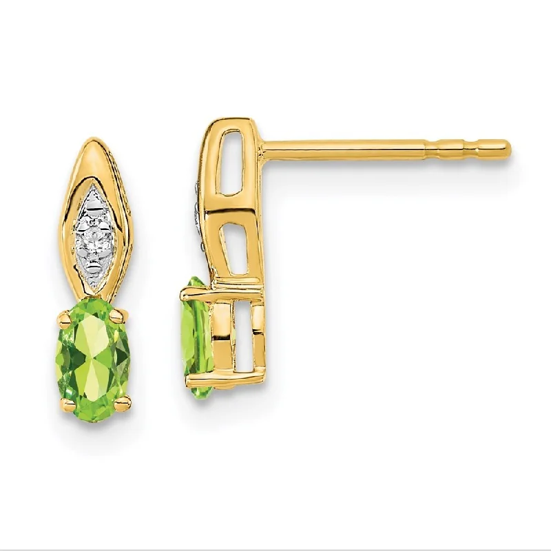 14k Yellow Gold Peridot Diamond Earring (L-12 mm, W-3 mm)