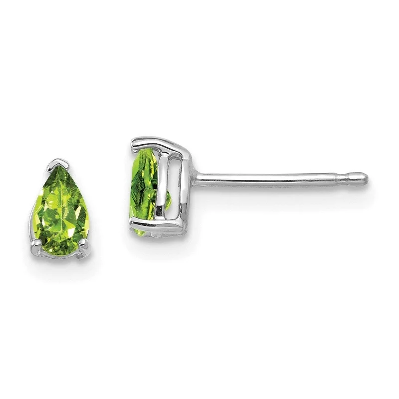 Curata 14k White Gold 5x3mm Pear Peridot Stud Earring