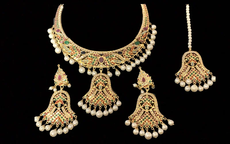 DNS21 Trishna necklace set in navratan   ( READY TO SHIP)