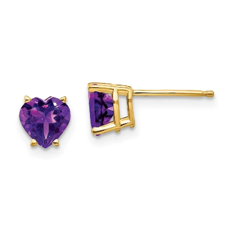 Curata 14k Yellow Gold 6mm Heart Amethyst Stud Earring