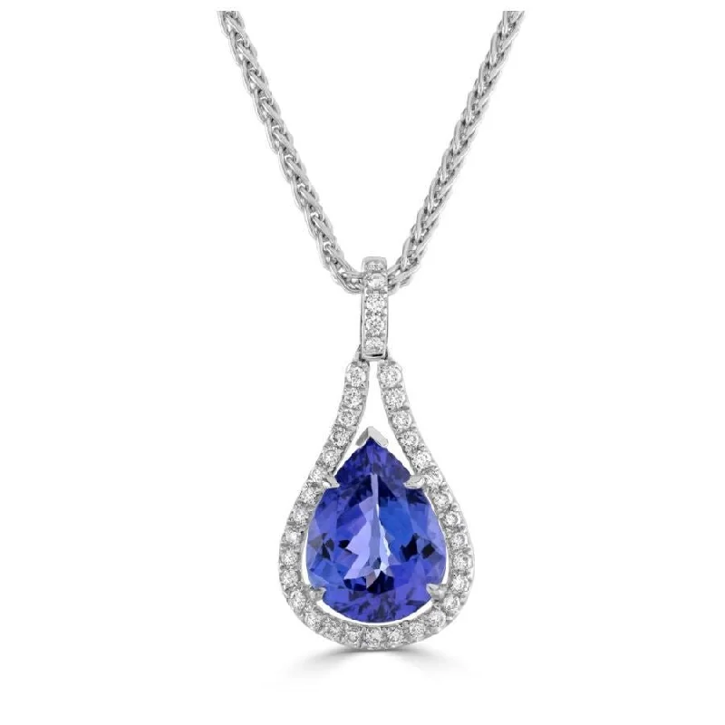 18ct White Gold Pear Cut Tanzanite & Diamond Cluster Pendant