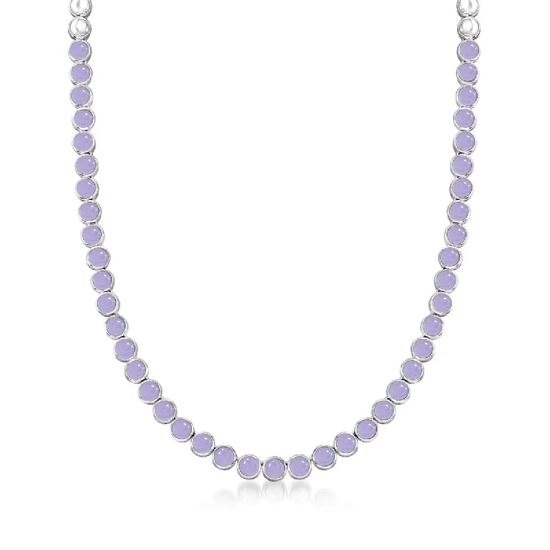 925 Sterling Silver Purple Jade Gemstone Tennis Necklace