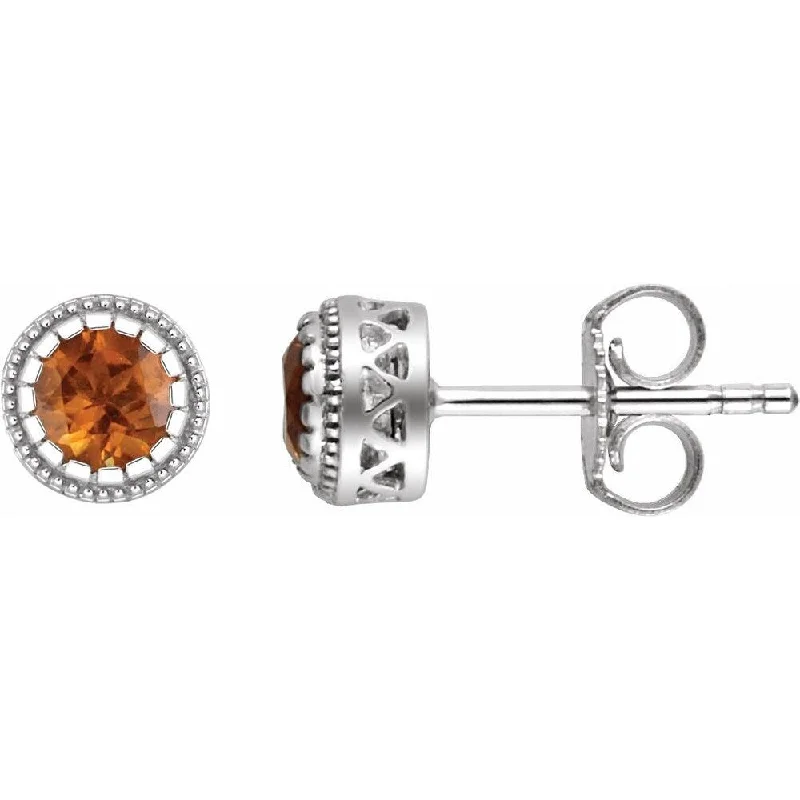 14K White Gold Citrine "November" Birthstone Stud Earring for Women