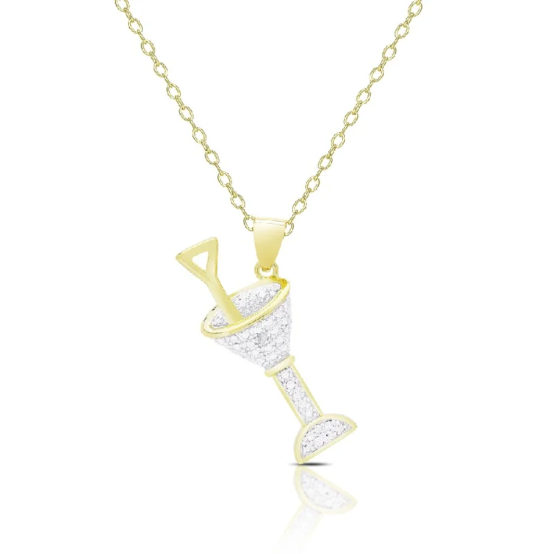 Finesque Gold Overlay Diamond Accent Martini Necklace