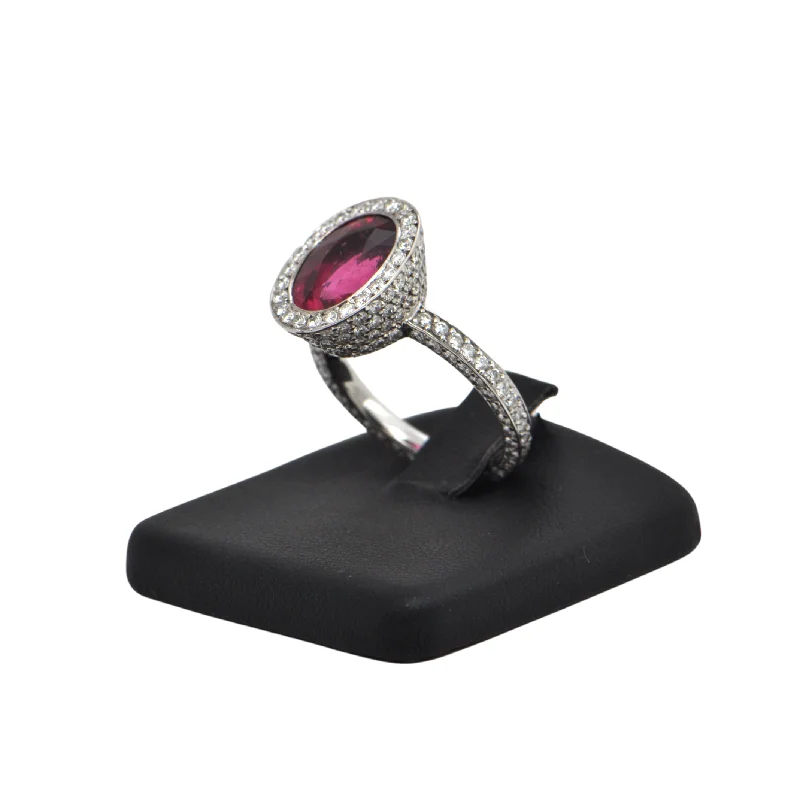 5.01ct Rubellite and Diamond 18k White Gold Ring