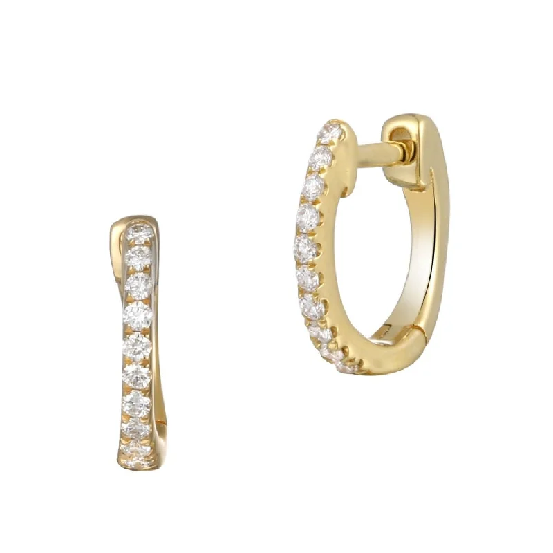 18ct Gold yellow gold small huggy style hoop earings set with diamonds