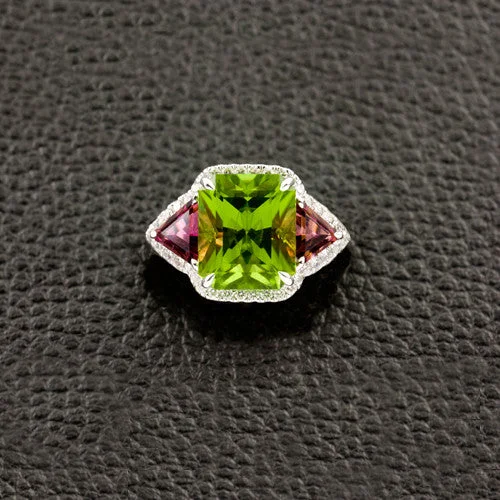 Peridot, Pink Tourmaline & Diamond Ring