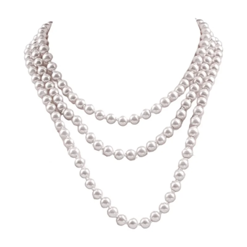 Faux Pearl Necklace Charming Sleek Glass Cluster Long Simulated Pearl Necklace For Anniversary - no