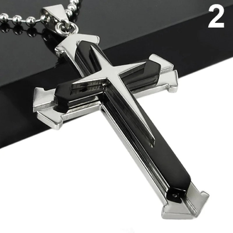 Mens Fashion Cross Pendant Stainless Steel Chain Necklace Jewelry Charm Gift - no