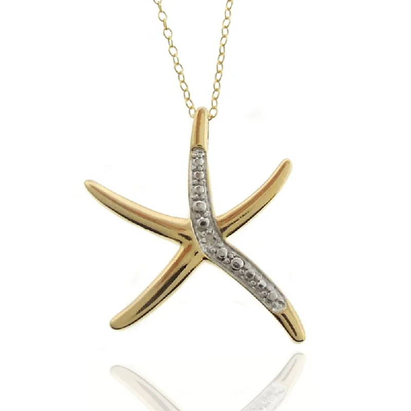 Finesque 18k Gold Overlay Diamond Accent Starfish Necklace