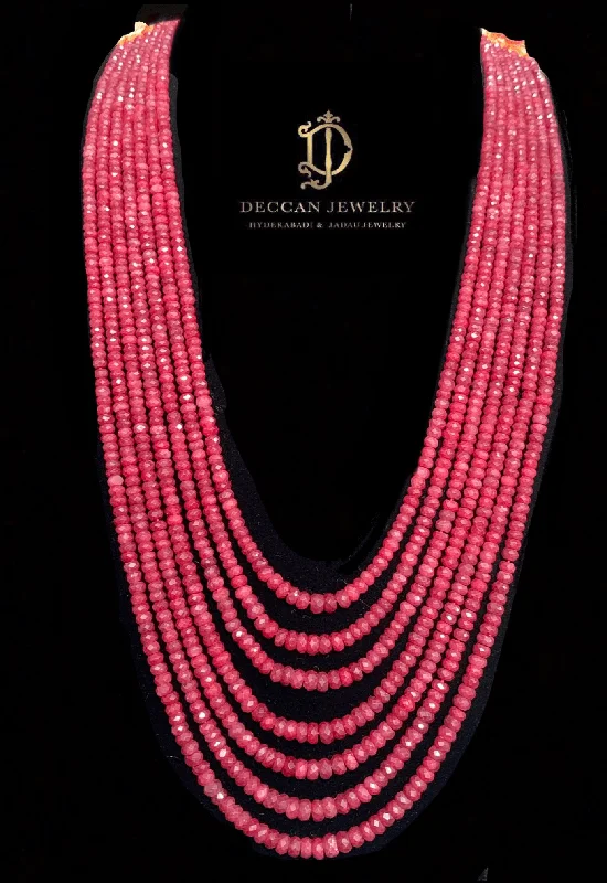 NS294  Seven layer ruby beads necklace  ( SHIPS IN 4 WEEKS )