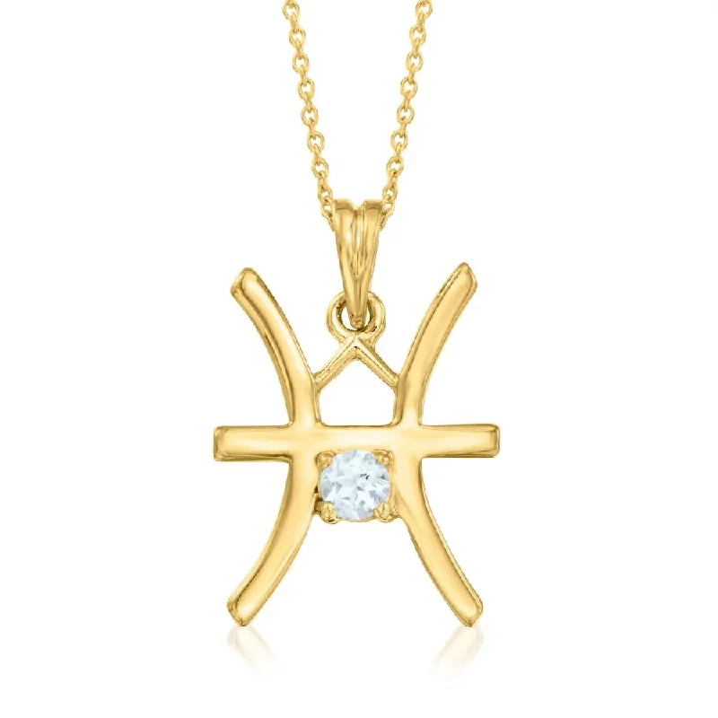 18K Yellow Gold Over Sterling Silver, Pisces Zodiac Sign Pendant Necklace