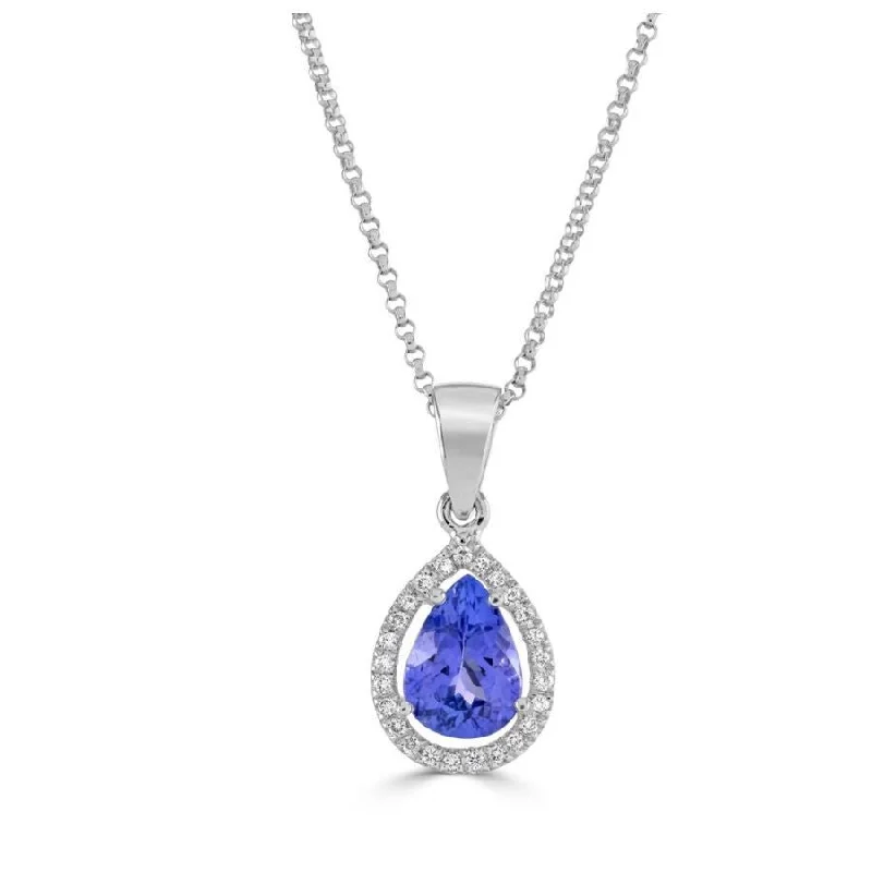 18ct White Gold Pear Cut Tanzanite & Diamond Cluster Pendant