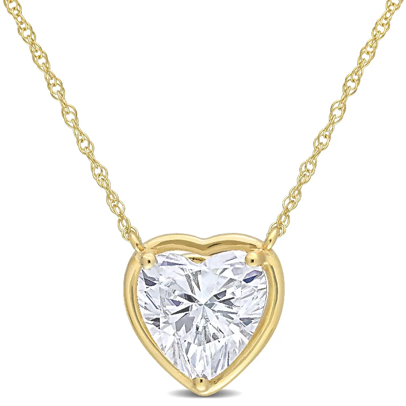 Miadora 2ct DEW Heart-cut Moissanite Solitaire Necklace in 10k Yellow Gold