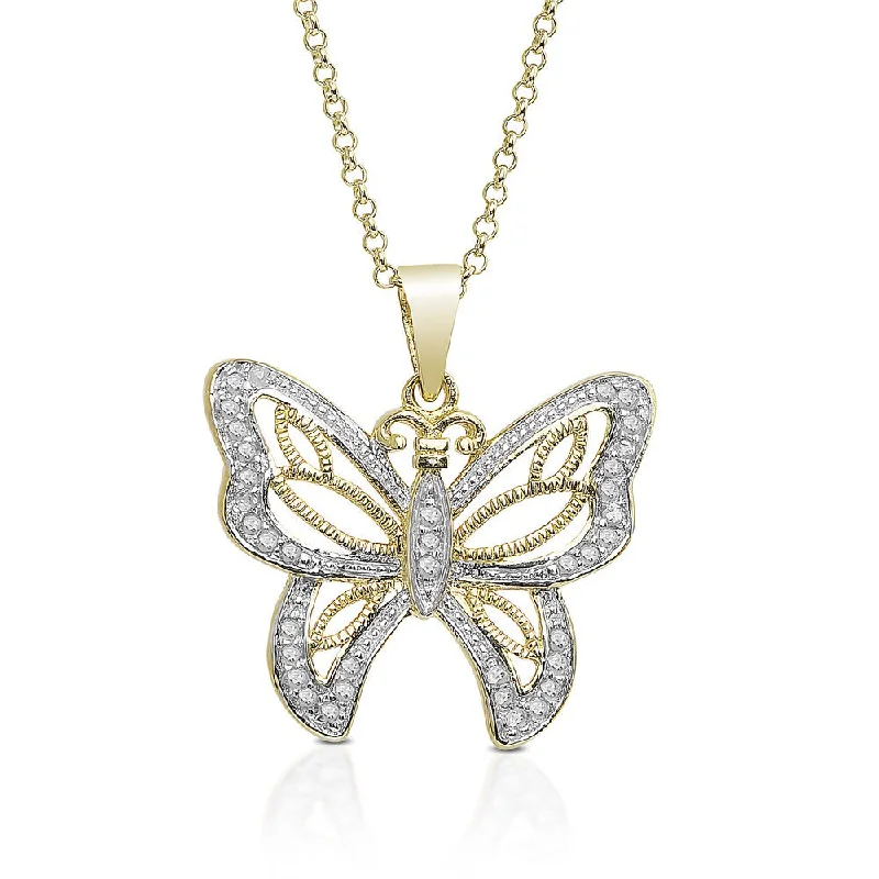 Finesque Gold Over Sterling Silver 1/5ct TDW Diamond Butterfly Necklace (I-J, I2-I3)