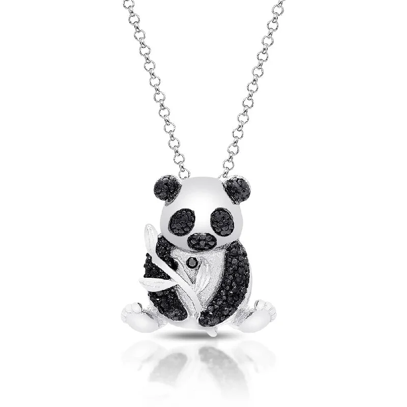 Finesque Gold Over Silver or Sterling Silver Diamond Accent Panda Necklace