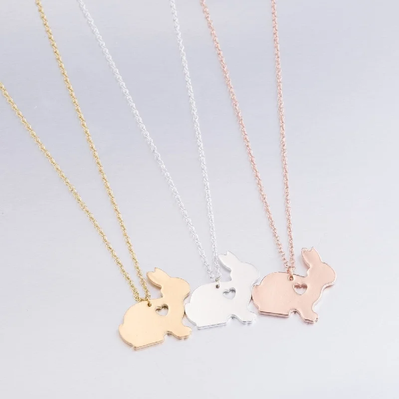 Simple Bunny Pendant Engraved Heart Clavicle Chain Clavicle Necklace For Easter - no