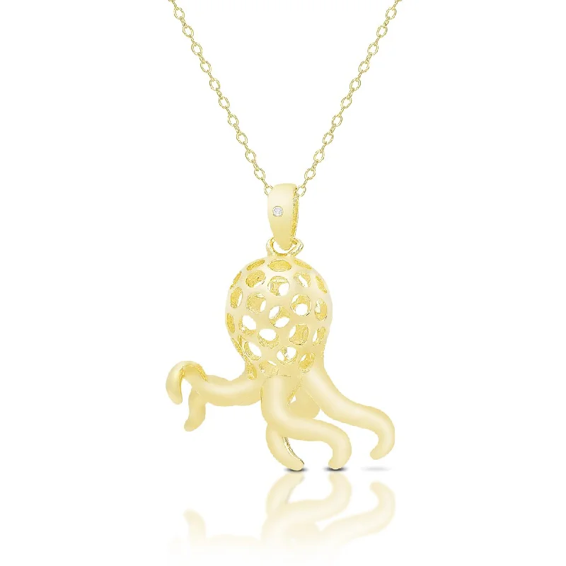 Finesque Gold Over Sterling Silver Diamond Accent Octopus Necklace