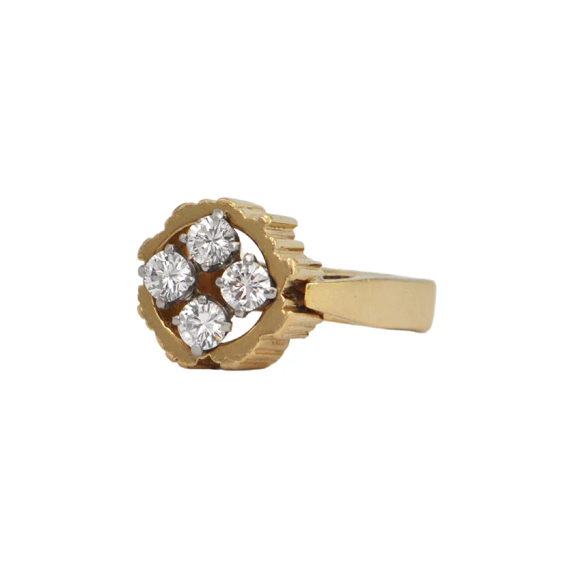 Mid-Century Brutalist Diamond 18k Yellow Gold Ring