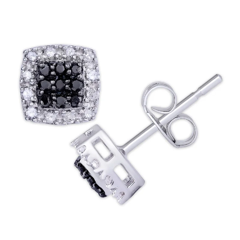 Victoria Townsend .925 Sterling Silver 1/3 ct Black and White Diamond Square Stud Earring