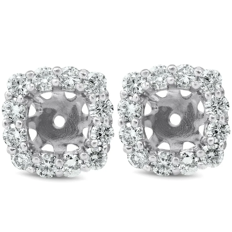 3/4 Ct Diamond Stud Earring Cushion Halo Jackets White Gold (5-5.5mm)