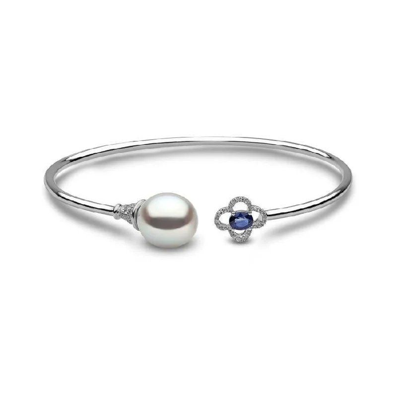 18ct White Gold South Sea Pearl, Sapphire & Diamond Bangle