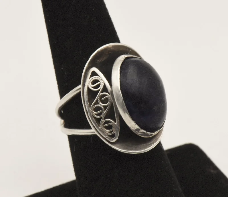 Vintage Handmade Sodalite and Sterling Silver Adjustable Ring