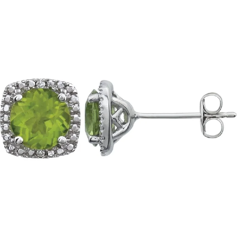 Sterling Silver Peridot & .015 CTW Diamond Stud Earring for Women