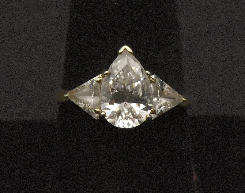 Vintage Gold Tone Sterling Silver Cubic Zirconia Ring - Size 9