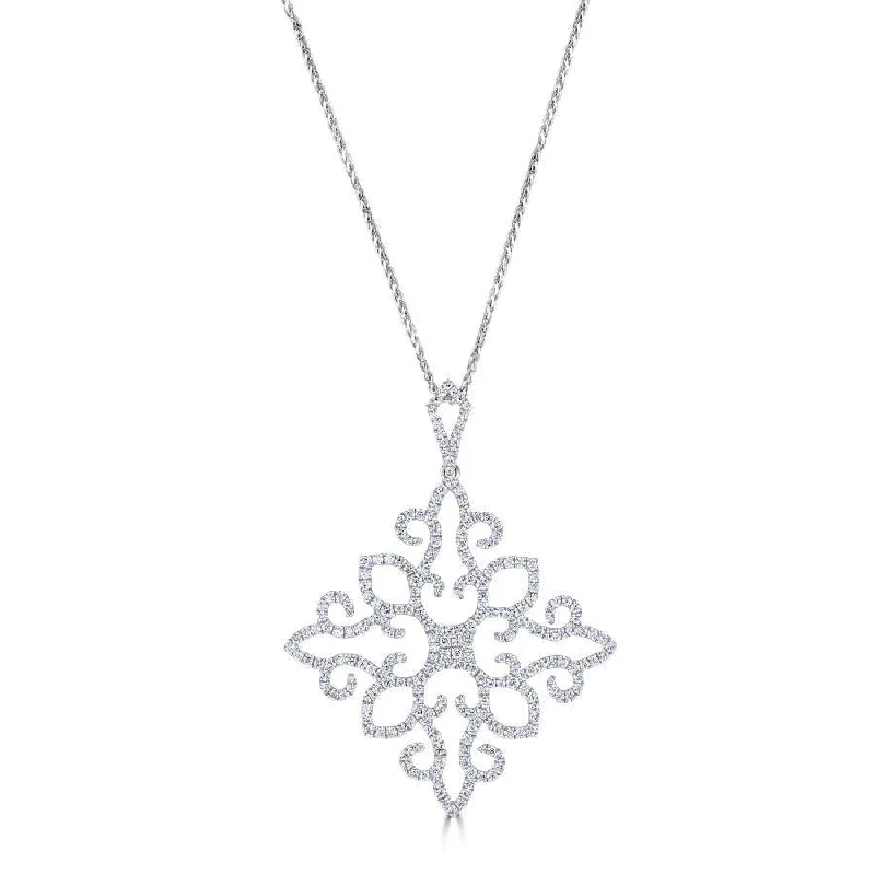 18ct White Gold Round Brilliant Cut Diamond Openwork Pendant & Chain