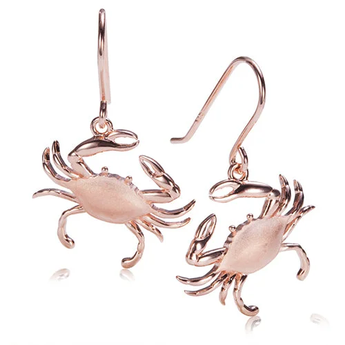 Sterling Silver Pink Gold Plated Moving Crab Hook Earring Sandblast Finished