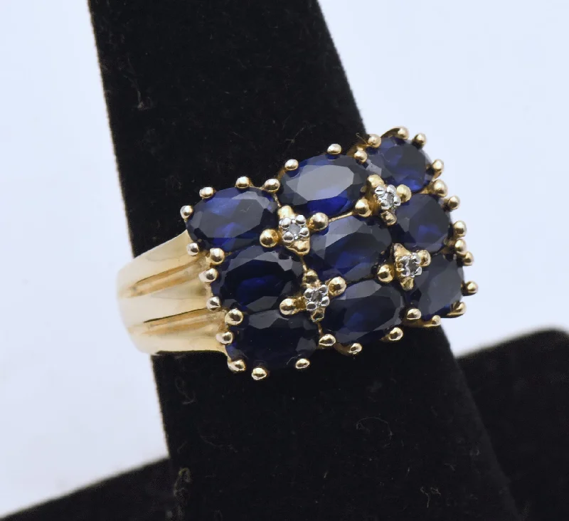 Ross-Simons - Vintage Synthetic Sapphires and Diamonds Gold Tone Sterling Silver Ring - Size 7