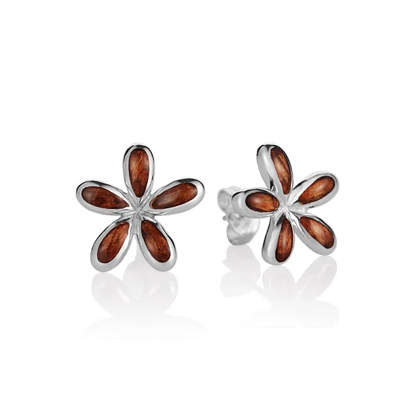 KOA Wood inlaid Sterling Silver Plumeria Earring