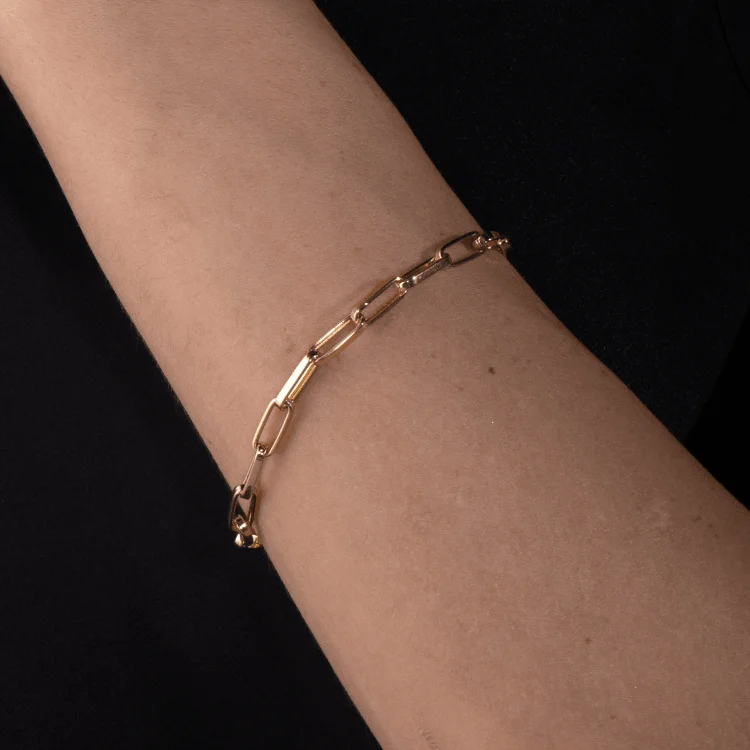 Real Gold Thick Link Paper Clip Solid Chain Bracelet CVB498 (17 C.M) BR1555