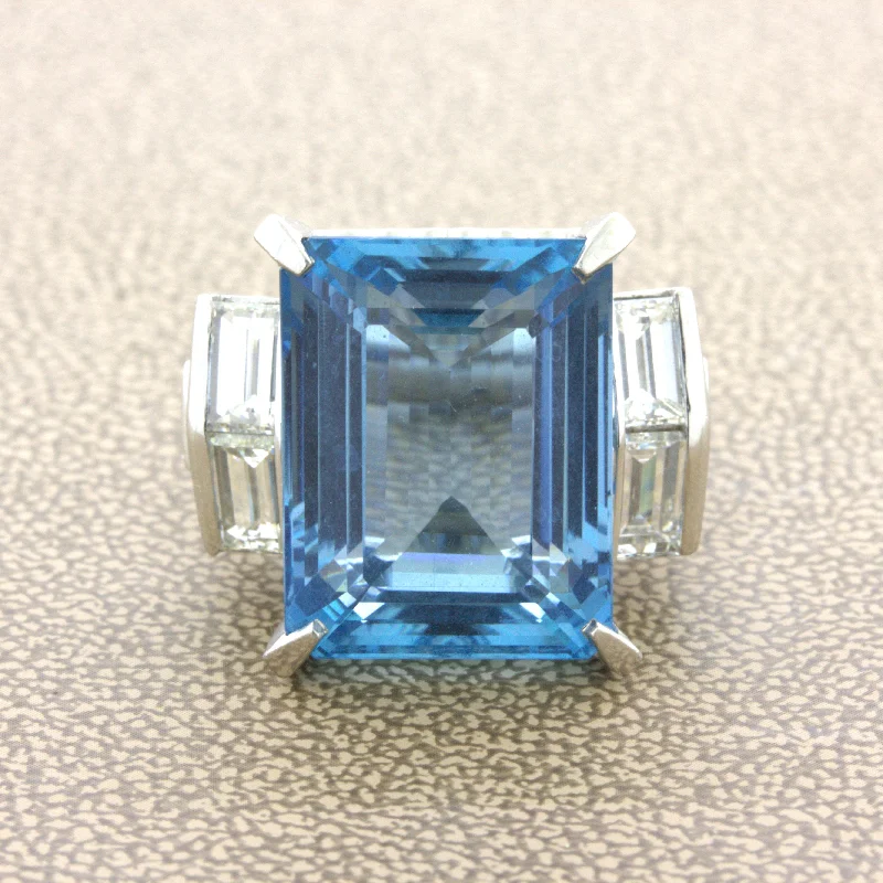 19.11 Carat Aquamarine Diamond Platinum Cocktail Ring