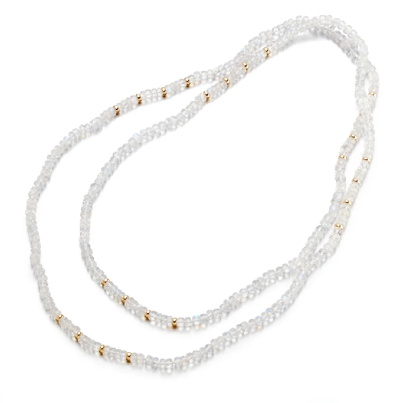 Moonstone & Gold Station Rope Necklace