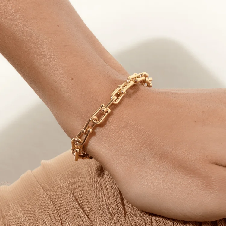 Real Gold GZTF Bold Chunky Solid Hardware Bracelet With Luxury Round Lock 4751 (18 C.M) BR1706